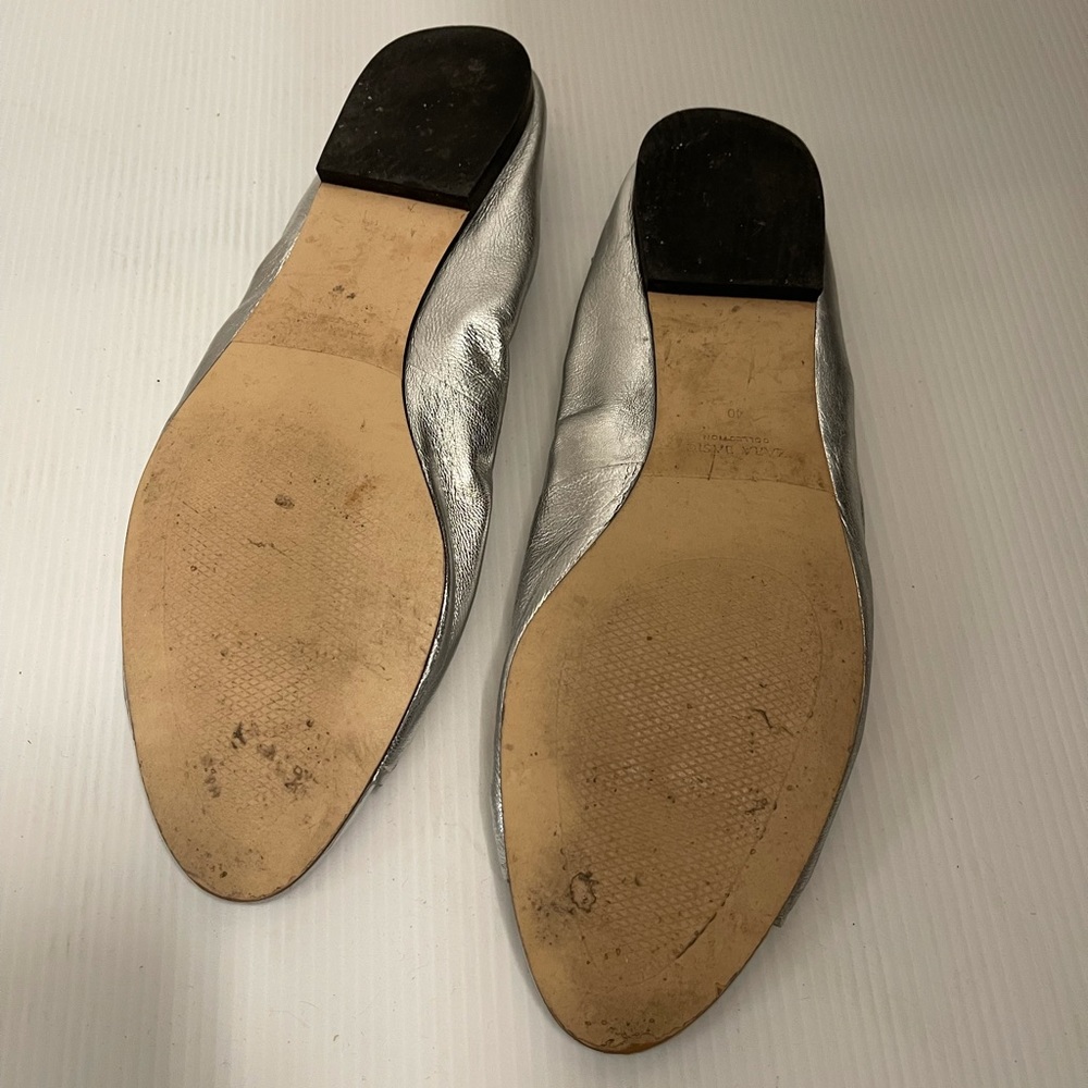 Zara Basic Silver Flats With Peep Toe - image 8
